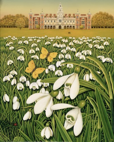 Snowdrop Day, Hatfield House, 1999 (öljyä ja temperaa kentällä) tekijältä Frances Broomfield
