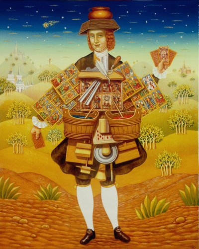 Kortin myyjä, 2003 (öljy ja tempera paneelissa) tekijältä Frances Broomfield