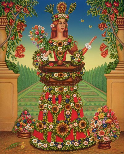 Puutarhurin vaimo, 2005 (öljy ja tempera paneelissa) tekijältä Frances Broomfield