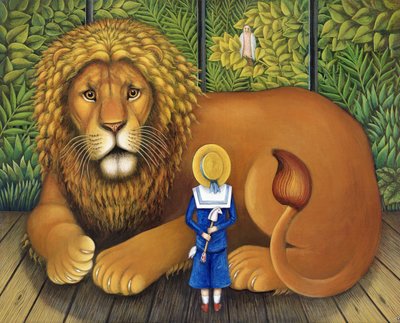 Leijona ja Albert, 2001 (öljy ja tempera paneelissa) tekijältä Frances Broomfield