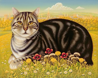 Oxford Cat, 2001 (öljy ja tempera paneelissa) tekijältä Frances Broomfield