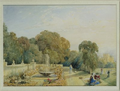 Näkymä puutarhaan Chatsworthissa, Derbyshiressä, n. 1820 (85760 pari) tekijältä Frances Elizabeth Swinburne