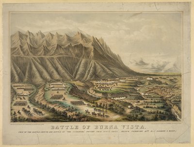 Valmistelut Buena Vistan taisteluun, joka tunnetaan myös Angosturan taisteluna, kenraali Zachary Taylorin ja kenraali Antonio Lopez de Santa Annan joukkojen välillä, 23. helmikuuta tekijältä Frances Flora Bond (c.1812 76) Palmer
