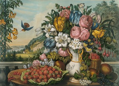 Maisema - hedelmiä ja kukkia, 1862. tekijältä Frances Flora Bond Palmer