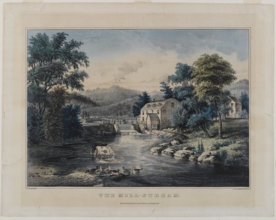 The Mill-Stream, julkaisija Currier & Ives, New York (käsinvärinen litho) tekijältä Frances Flora Bond Palmer