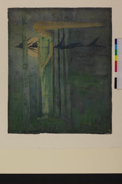 "Ill Ende" tai "Tyttö itätuulessa korppien kanssa, jotka ohittavat Kuun" 1893 tekijältä Frances Macdonald