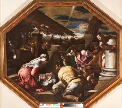 Paimenten palvonta Francesco da Ponte dit Francesco Bassanon (1549-1592) maalaus Genes, Strada Nuova -museot tekijältä Francesco Bassano