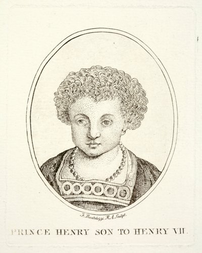 Prinssi Henrik, tuleva kuningas Henrik VIII, Henrik VII:n ja Yorkin Elisabetin poika (kaiverrus). tekijältä Francesco (after) Bartolozzi