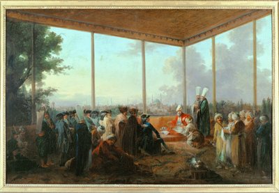 Suurvisiiri Aimali Caracin Saint-Priestin kreiville antama audienssi, 18. maaliskuuta ... (maalaus kankaalle) tekijältä Francesco (after) Casanova