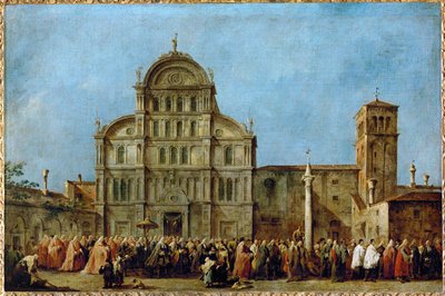 Venetsian dogen kulkue San Zaccarian kirkkoon pääsiäisenä ... tekijältä Francesco (circle of) Guardi