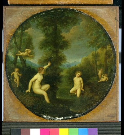 Nymfi Salmacis ja Hermafrodiitti (öljy kuparilla) tekijältä Francesco (studio of) Albani