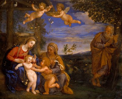 Pyhä perhe ja Pyhä Elisabet ja Pyhä Johannes (öljy kuparille) tekijältä Francesco Albani