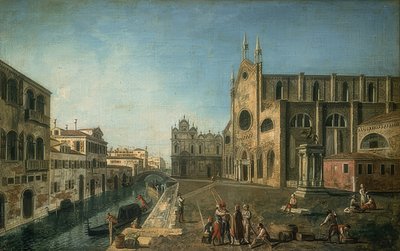 Näkymä Venetsiaan ja Santi Giovanni e Paolo -kirkko. 1735-1740 tekijältä Francesco Albotto