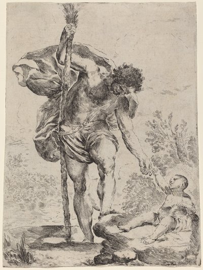 Pyhä Kristofer ojentaa kätensä Jeesuksen lapselle, 1650-luku. tekijältä Francesco Amato
