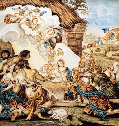Seimi, maalattu majolikalautanen, Francesco Antonio Xaverio Grue (1686-1746), Abruzzo Castellin valmistus, Italia tekijältä Francesco Antonio Xaverio Grue
