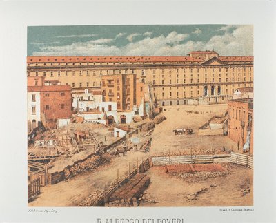 Italia, Napoli, Albergo dei Poveri (Köyhien hoitopaikka) 1889 (litografia) tekijältä Francesco Aversano