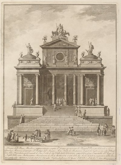 Jupiterille, Junolle ja Minervalle omistettu temppeli Chinea-festivaalia varten, 1785. tekijältä Francesco Barbazza
