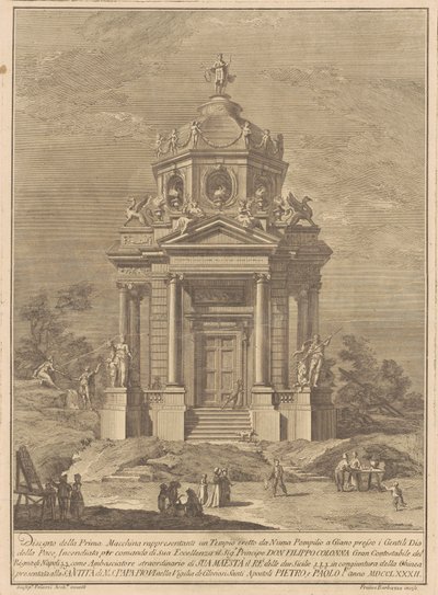 Prima Macchina Kiinalle vuodelta 1782: Numa Pompiliusin rakentama Januksen temppeli tekijältä Francesco Barbazza, after Giuseppe Palazzi