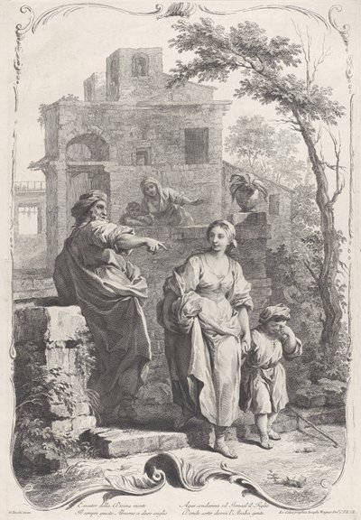 Hagar lähetetty erämaahan, 1758. tekijältä Francesco Bartolozzi