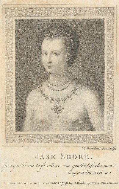 Jane Shore: Anna lempeälle rakastajatar Shorelle yksi lempeä suudelma, mitä enemmän Shakespeare,..., 1. helmikuuta 1790. tekijältä Francesco Bartolozzi