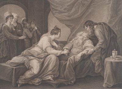 Kuningas Lear ja Cordelia Shakespeare, Kuningas Lear, näytös 4, kohtaus 7, n. 1783. tekijältä Francesco Bartolozzi