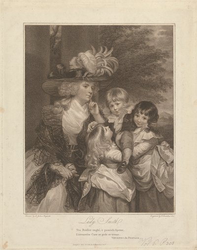 Lady Charlotte Smith ja hänen lapsensa; George Henry, Louisa ja Charlotte tekijältä Francesco Bartolozzi