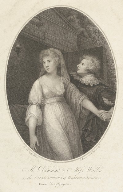 Mr. Dimond ja neiti Wallis Romeon ja Julian hahmoissa, 1. toukokuuta 1796. tekijältä Francesco Bartolozzi