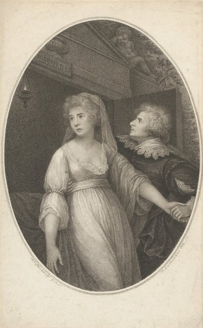 Herra Dimond ja neiti Wallis Romeon ja Julian hahmoissa, 1. toukokuuta 1796. tekijältä Francesco Bartolozzi