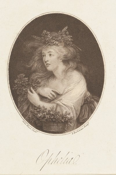 Ophelia Shakespeare, Hamlet, Act 4, 1784. tekijältä Francesco Bartolozzi