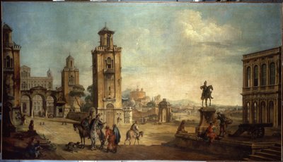 ""Katunäkymä kaupungissa, suuri aukio monumentteineen"" (Kaupunkinäkymä) Francesco Battagliolin maalaus (ec. venit.) (1722-1790) 1700-luvun Eremitaaši, Pietari tekijältä Francesco Battaglioli