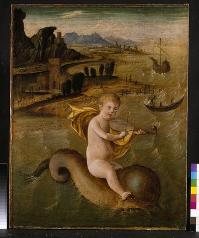 Arion ratsastaa delfiinillä, n. 1509-10 tempera ja öljy paneelissa tekijältä Francesco Bianchi Ferrari