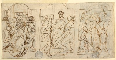 Piirustus, Passion kolme vaihetta: 1848: Pilkka, Kristus Pilatuksen edessä, ruoskiminen, n. 1848. tekijältä Francesco Coghetti
