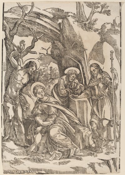 Pyhä perhe Saint Sebastianin ja Saint Rochin kanssa tekijältä Francesco Denanto