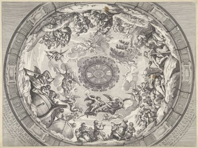 Kupolin koristelu Vanhan testamentin hahmoilla ja enkeleillä Cupola prima di mosaico capella del SS.mo Crucifisso (...) (otsikko esineessä) Pietarinkirkon kupolikoristeet (sarjan nimi) tekijältä Francesco Faraone Aquila