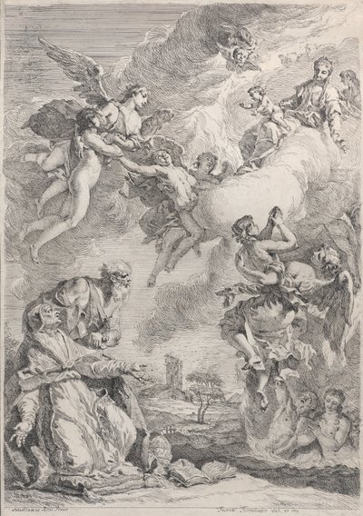 Paavi Pyhä Gregorius I vapauttaa sielut kiirastulesta rukouksillaan, 1731. tekijältä Francesco Fontebasso