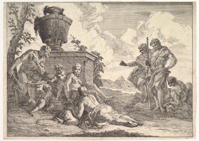 Satyr with Club and Seven Figures, Bacchanals and Histories, 1744. tekijältä Francesco Fontebasso