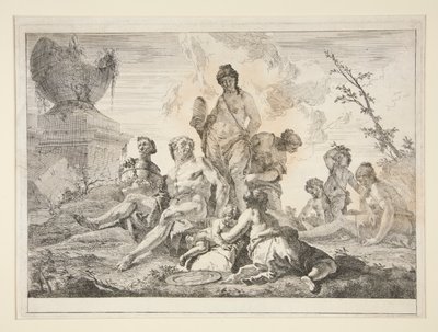 Venus, Vulcan, kolme nymfiä ja kolme kerubia maisemassa tekijältä Francesco Fontebasso