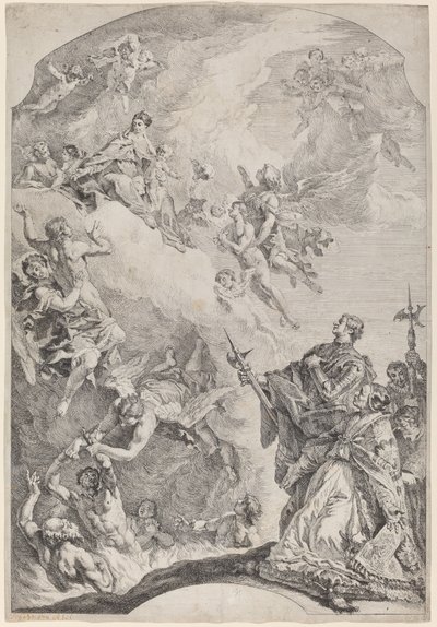 Pyhä Gregoire I vapauttamassa sieluja kiirastulesta tekijältä Francesco Fontebasso after Sebastiano Ricci
