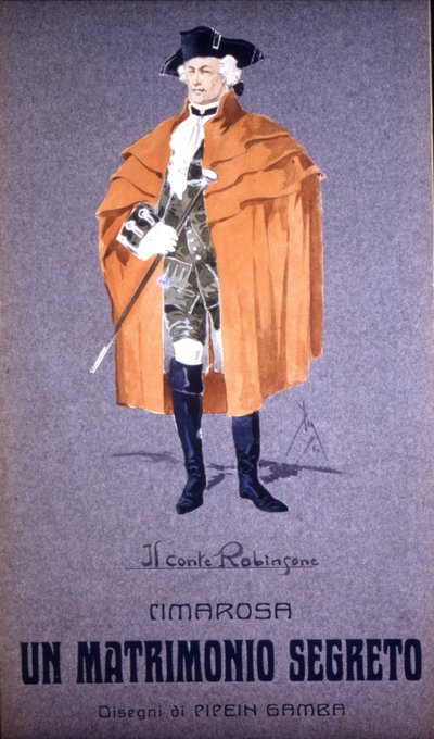 Hahmo "" Kreivi Robinson "" Domenico Cimarosan (1749 - 1801) elokuvassa "" Secret Marriage "". F. Gamban puku - Milanon Scala tekijältä Francesco Gamba