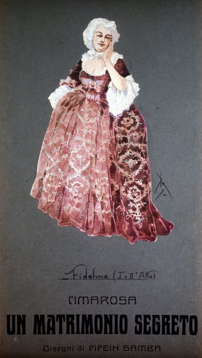 Hahmo "" Fidalma "" Domenico Cimarosan (1749 - 1801) "" Secret Marriage "" -elokuvassa. F. Gamban puku - Milanon Scala tekijältä Francesco Gamba