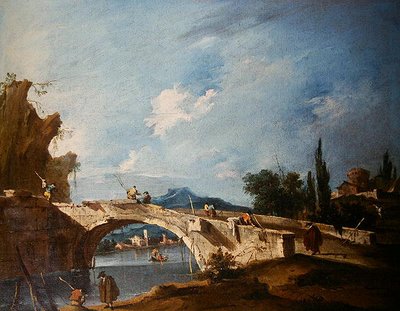 Jokimaisema (öljy kankaalle) tekijältä Francesco Guardi
