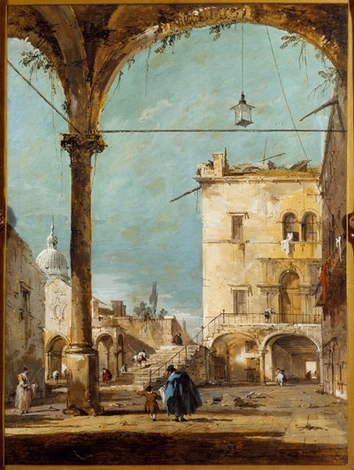 Portico Venetsiassa Francesco Guardin (1712-1793) maalaus 1700-luvun Pariisissa, Musee Jacquemart Andre tekijältä Francesco Guardi