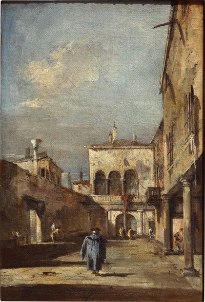Arkkitehtoninen fantasia pihalla tekijältä Francesco Guardi