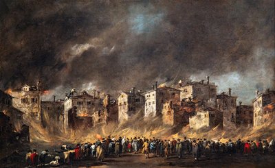 Tulipalo San Marcuolan öljyvarastoissa tekijältä Francesco Guardi