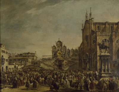 Paavi Pius VI siunaa väkijoukkoa Campo SS:llä. Giovanni ja Paolo, 18. vuosisata tekijältä Francesco Guardi