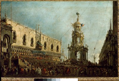 Venetsian dogi osallistuu laskiaistiistain juhliin Piazzetta di San Marcolla (öljy kankaalle tekijältä Francesco Guardi