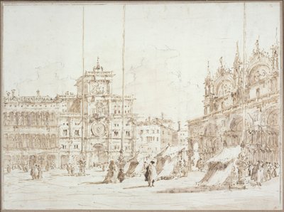 Näkymä Venetsiasta: [kellotorni] Pyhän Markuksen aukiolla tekijältä Francesco Guardi