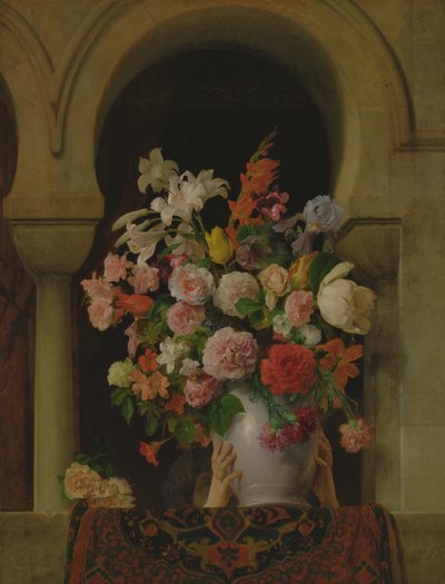 Kukkimaljakko haaremin ikkunassa, 1881 tekijältä Francesco Hayez