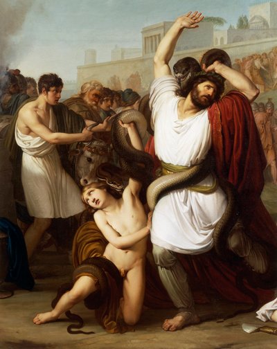 Italia, Milano, Troijalaisen papin Laocoonin maalaus, yksityiskohta tekijältä Francesco Hayez