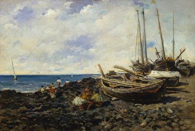 Kalastajat veneillä rannalla tekijältä Francesco Lojacono
